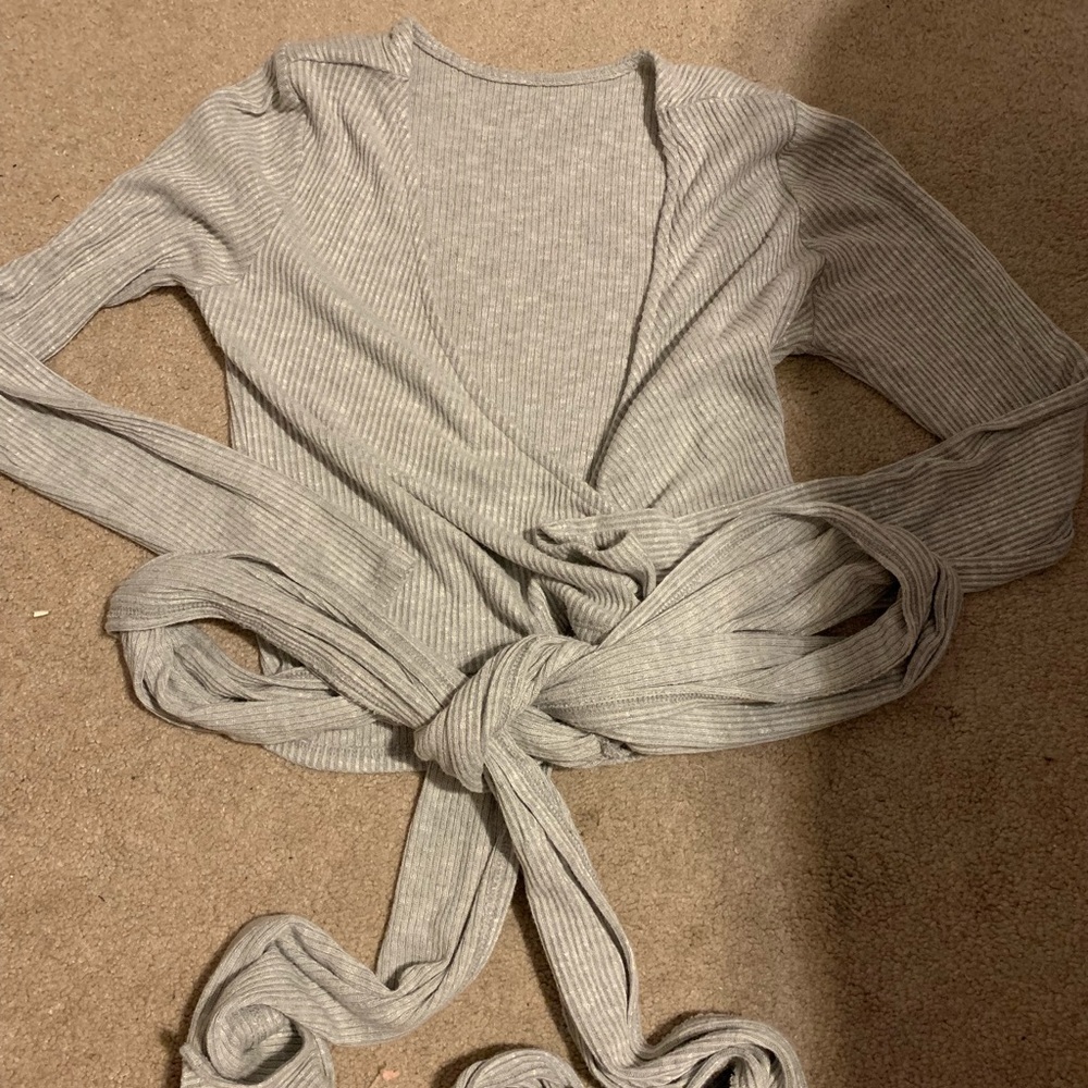 Soft grey ballerina style wrap sweater